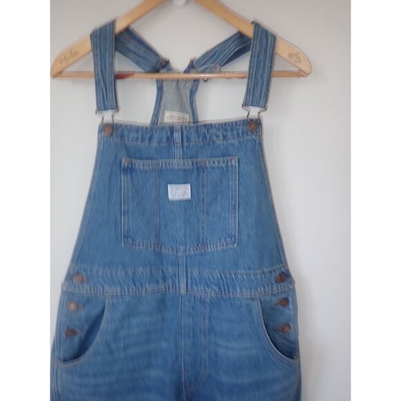 Levis Womens L Denim Overalls Blue Jean Carpenter Bib Pockets Button Closure New - Picture 2 of 8